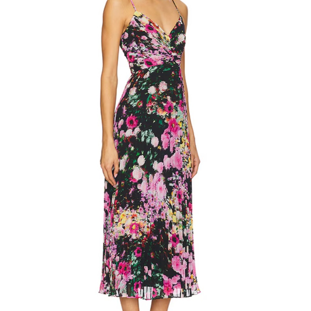 Steve Madden Ray Pleated Floral Formal Evening Midi Pink Black $119 Revolve